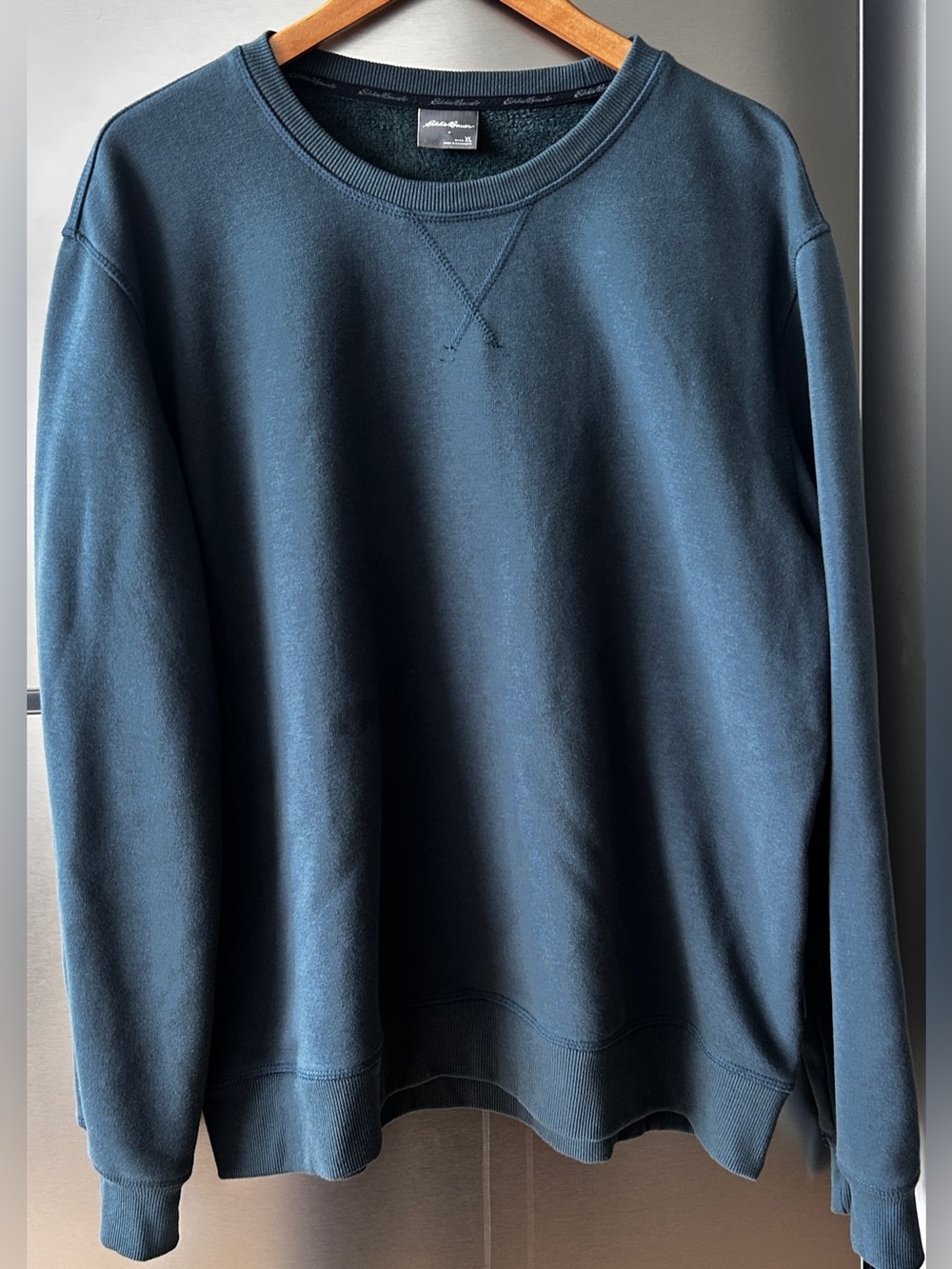 Eddie Bauer Men XL Soft Fleece Lined Crewneck Sweatshirt Blue Teal